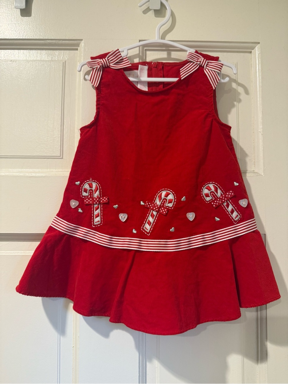 Bonnie Baby Red Girls Dress with Striped Bow Accents